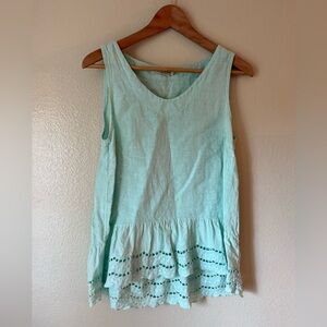 Valentina Naldi Mint Green Linen Tank with Eyelet Hem